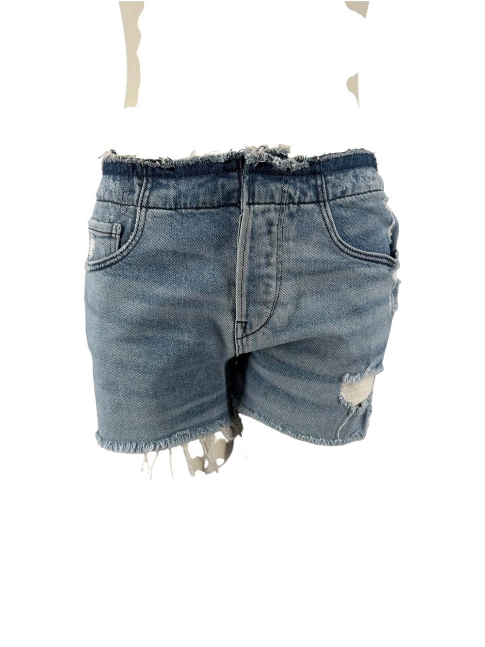 3x1 Frayed Hem Distressed Denim Shorts - Light Blue